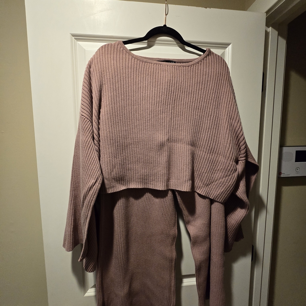 Eloquii Dusty Pink Ribbed Sweater Lounge Set